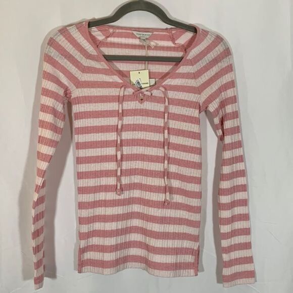 Lucky Brand Pink & White Striped Long Sleeve Top NWT - Picture 1 of 9